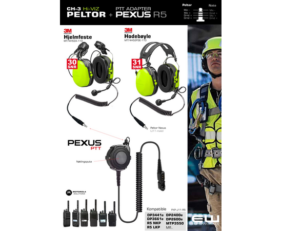 Kampanje - 3M Peltor CH-3 Headset med Ekstern Pexus PTT Adapter for Motorola R5...