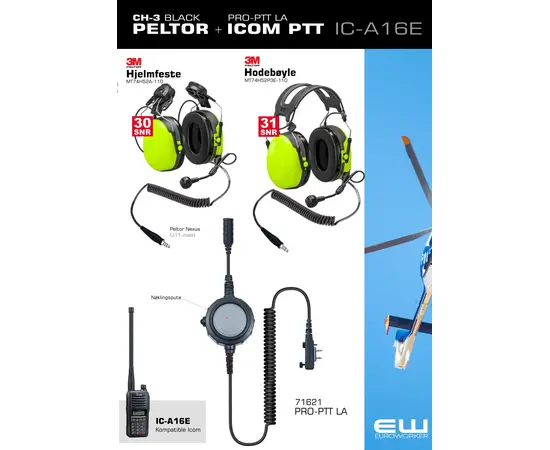 Bundle - 3M Peltor CH-3 Nexus headset med PRO PTT-Adapter (LA-feste, J11, IC-A16E, F2000, F1000, F29SR2 mfl)