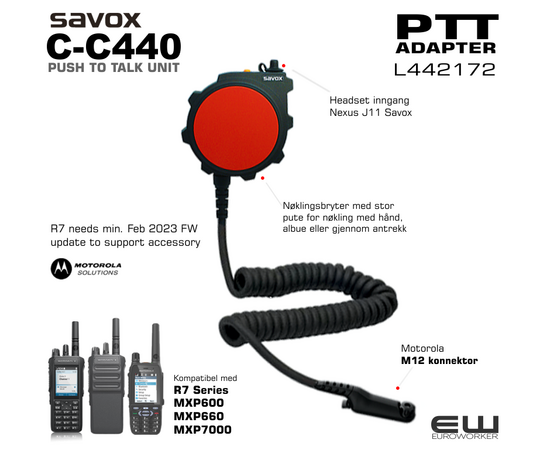 Savox C-C440 PTT Adapter for Motorola M12 Connector (R7-series..)