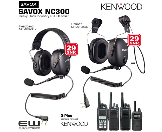 Savox NC300 Industry PTT Headset med PTT (Kenwood 2-pins) Hjelmfeste:  K6100100820 Hodebøyle:  K6100100810