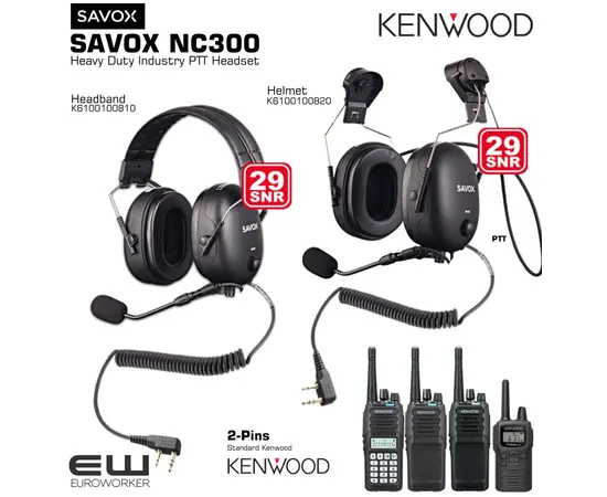 Savox NC300 Industry PTT Headset med PTT (Kenwood 2-pins) Hjelmfeste:  K6100100820 Hodebøyle:  K6100100810