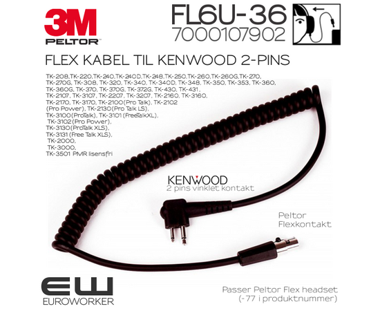 3M Peltor Flex kabel til Kenwood FL6U-36