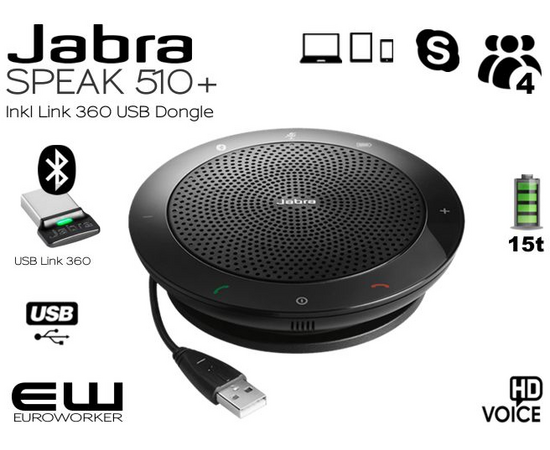 Jabra Speak 510+ Speakerphone (USB & Bluetooth + USB Bluetooth Dongle)